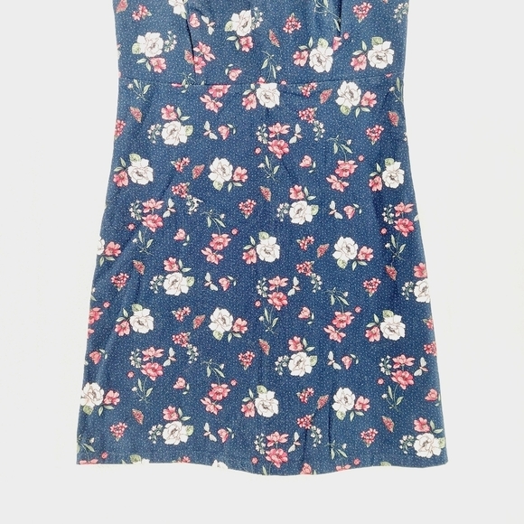 Hollister Floral Navy Blue Pinafore Mini Dress Stretch Academia Summer P6215 - Picture 3 of 8